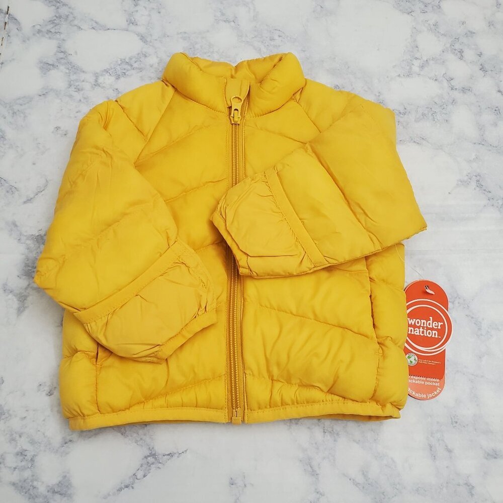 Wonder Nation Puffer Coat 12M Yellow Packable Jacket Mitten Cover Unisex Outdoor